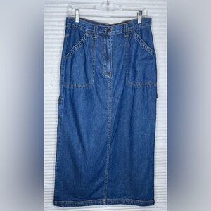 Vintage Bill Blass Long Denim Dark Blue Jean Skirt Size 10 Cotton Boho Western